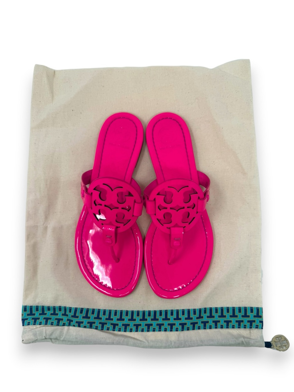 Tory Burch Patent Leather Miller Sandal Fluorescent Neon Fuchsia 7 Women’s